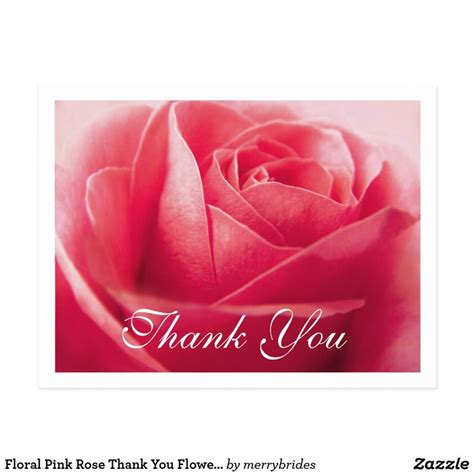 Floral Pink Rose Thank You Flower Wedding Party Postcard