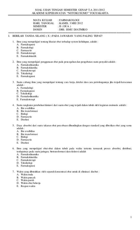 Soal Ujian Mid 2012 Farmakologi
