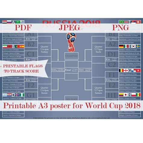 2018 Fifa World Cup Schedule World Cup Wall Chart Soccer Russia 2018