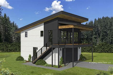 Contemporary Carriage House Plan With Balcony And Flexible Office