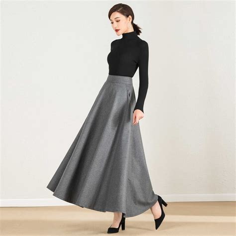 Vintage 1950s Elastic Waist Wool Skirt Long Maxi Skirt Etsy
