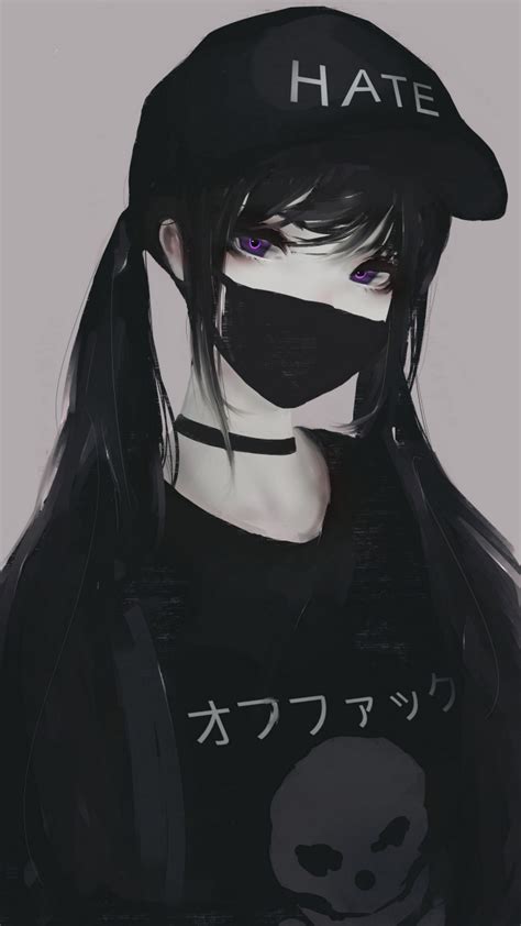 Download 720x1280 Wallpaper Black Hair Anime Girl Mask Art Samsung