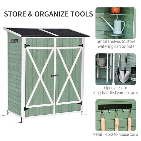 Outsunny Garden Wood Storage Shed Wflexible Table Hooks And Ground