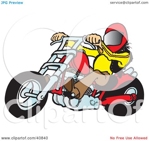 Clipart Illustration Of A Biker Dude In A Helmet Riding A Red Chopper