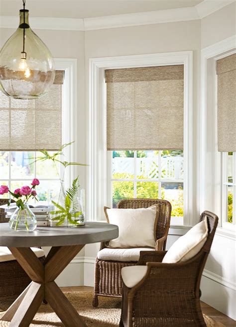 The sheer beauty of bay window treatments sheers are a gorgeous choice for bay windows because they really accentuate your views while softly filtering natural light. Love the Natural Light & White & Earthy Colors of this ...