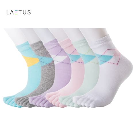 Laetus Womens Girls Candy Color Diamond Five Toes Socks Absorb Sweat Female Casual Cotton Five