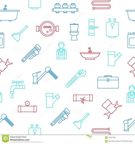 Plumbing Equipments And Tools Seamless Pattern Background Vector Stock