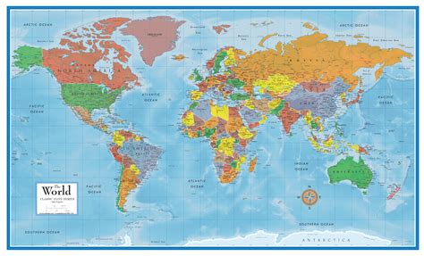 Classic Premier 3D World Wall Map Poster Mural - SWIFTMAPS.com