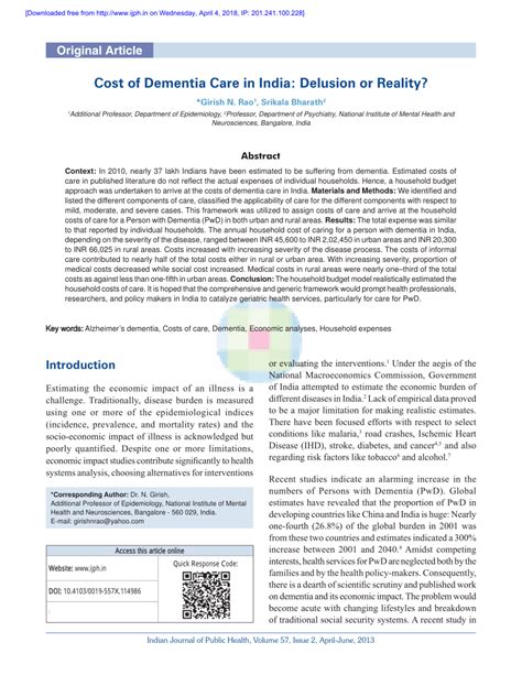 Pdf Cost Of Dementia Care In India Delusion Or Reality