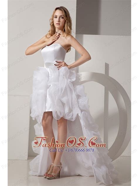 White A Line Sweetheart High Low Prom Dress Satin And Organza Ruffles