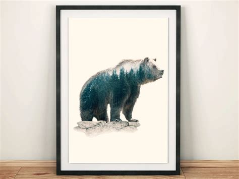Double Exposure Art Bear Print Printable Wall Art Animal Print Etsy