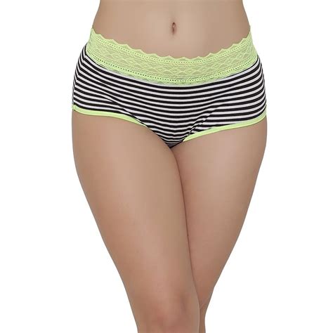 Buy Cotton Mid Waist Striped Hipster Panty With Lace At Waist Online