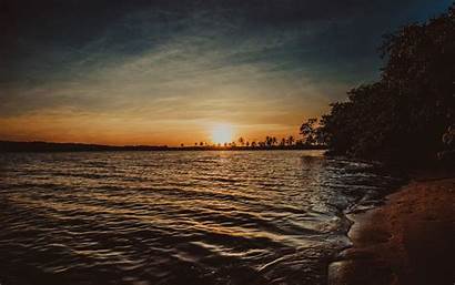 Shore Sunset Ripples Night Horizon Background 4k