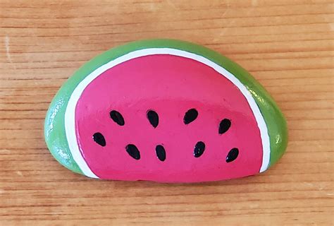 Watermelon Slice Fruit Painted Rock Art By Littlegardengems On Etsy