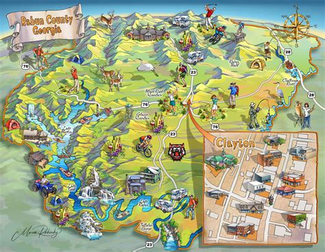 Rabun County GA Map Illustration - Illustrated Maps by Rabinky Art, LLC
