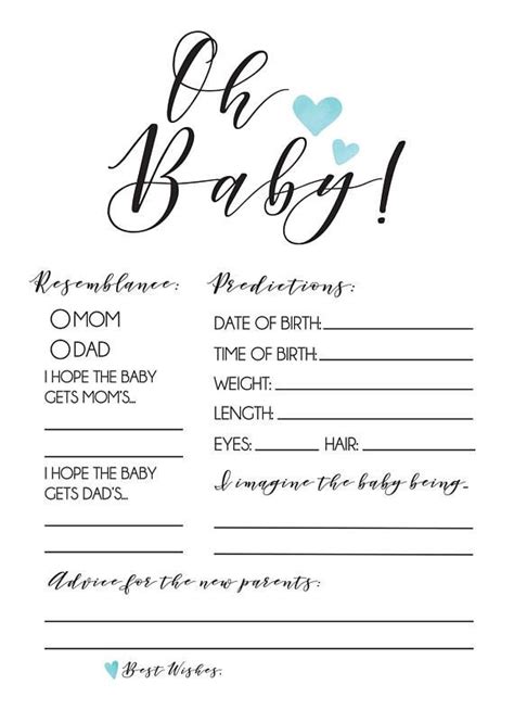 Downloadable Free Printable Baby Prediction Cards