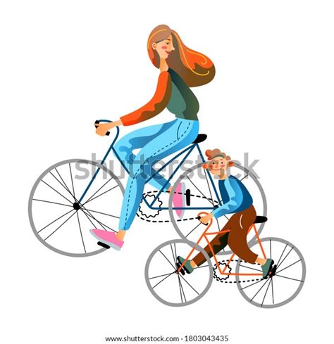 Mom Son Riding On Bicycles Isolated Stock Vector Royalty Free 1803043435 Shutterstock