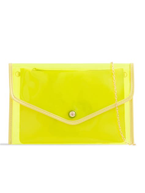 Clear Neon Yellow Clutch Bag With Contrast Purse Koko Couture
