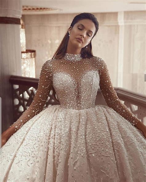 Luxurious Beading Ball Gown Wedding Dresses 2020 Long Sleeves Crystal Tanya Bridal