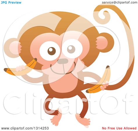 Clipart Of A Cute Cartoon Happy Baby Monkey Holding