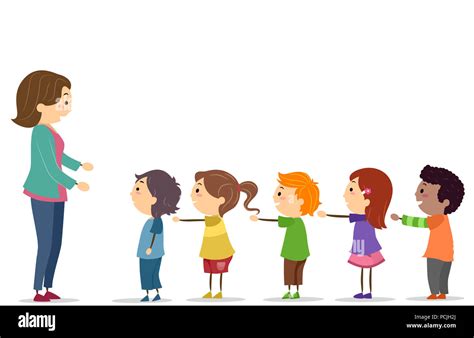 Illustration Of Stickman Kids With Arms Up Standing In Line In Front Of