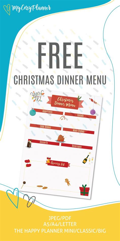 Free Christmas Dinner Menu Free Digital Download My Cozy Planner