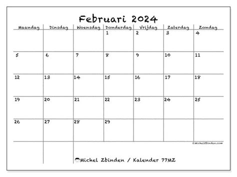 Kalender Februari 2024 77mz Michel Zbinden Nl