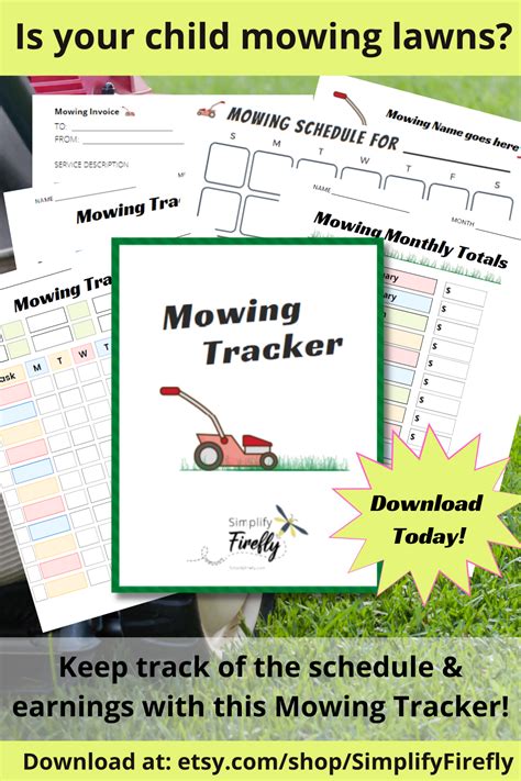 Lawn Mowing Chart Chore Chart Printable Money Tracker Kids Etsy