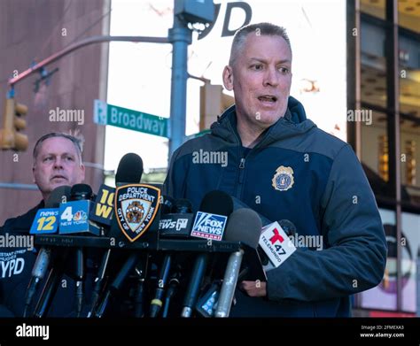Police Commissioner Dermot Shea Speaks To Press On Times Square Where Shooting Left 3 Innocent