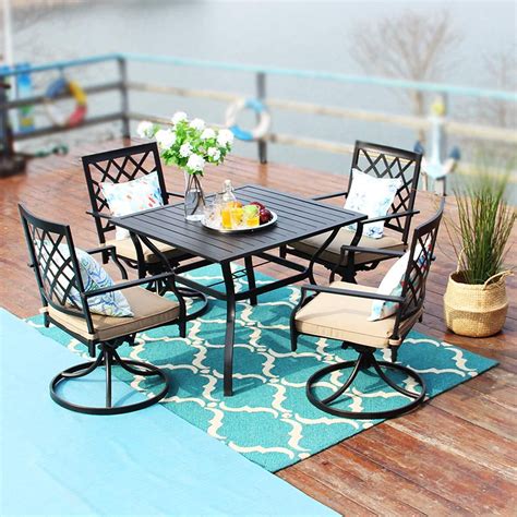 Mf Studio 5pcs Patio Dining Set With 4pcs Swivel Dining Chairs And 1pc