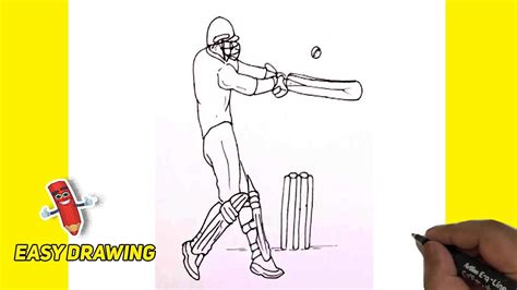 How To Draw A Cricketer Easy Cricketer Batsman Step By Step Drawings