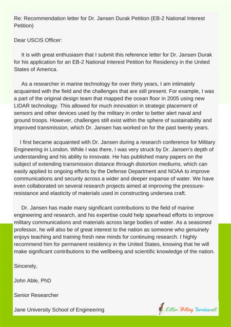 A visa sponsorship letter is a process of authenticating an individual by a person, family, or organization living the country for which the individual the letter is a kind of guarantee/responsibility letter to be taken by an organization/person for offering financial support to a particular foreign visitor. Reference Letter for Green Card Application Purpose: EB1 ...