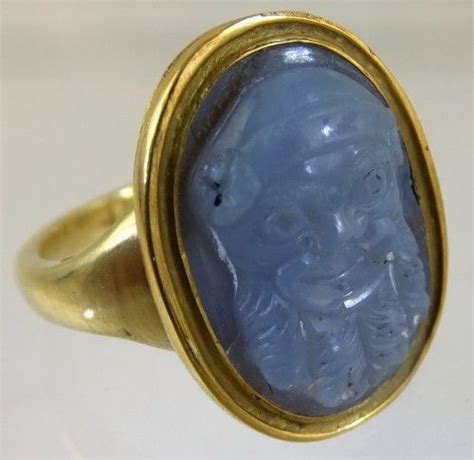 Blue Chalcedony Theater Mask Cameo Ring Peterszuhay Ancient Jewels