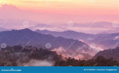 Beautiful Twilight Mountain Mist In Rain Forest Stock Photo Image Of