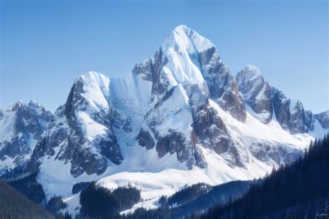 Grand Mountainscape With Glistening Snow Capped Peaks Lush Forest And