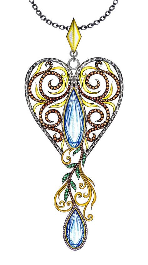 Jewelry Design Art Vintage Mix Heart Pendant Stock Illustration