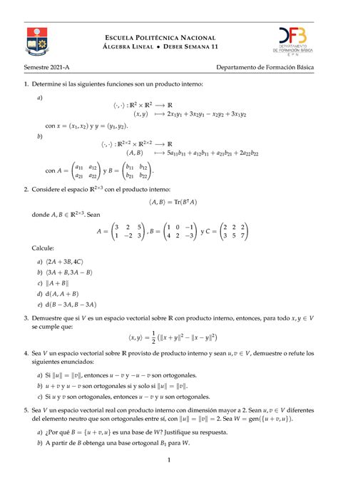 Algebra Ejercicios 17 EscuelapolitÉcnicanacional Álgebralineal • Debersemana 11 Semestre