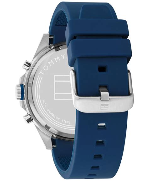 Tommy Hilfiger Mens Blue Silicone Strap Watch 44mm Macys