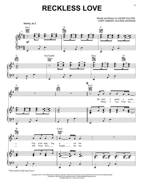 Reckless Love Sheet Music Cory Asbury Piano Vocal And Guitar Chords