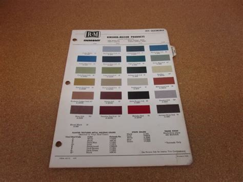 1971 Oldsmobile Cutlass Toronado 88 98 Paint Color Chip Chart R M Sheet