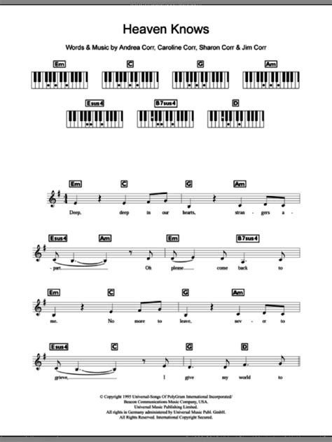 Check spelling or type a new query. Corrs - Heaven Knows sheet music for piano solo (chords ...