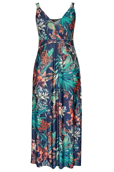 Navy Tropical Print Maxi Dress Sizes 16 36 Yours Clothing