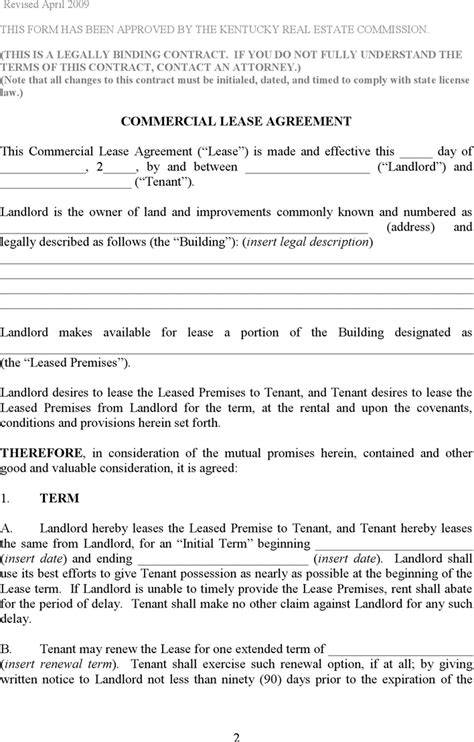 kentucky commercial lease agreement download free