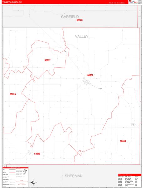 Valley County Ne Zip Code Wall Map Red Line Style By Marketmaps Mapsales