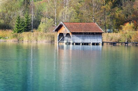 Boathouses At Lake Kochelsee Stock Image Image Of German Cabin 50303913