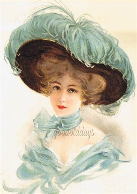 Pretty Victorian Lady Blue Hat Image Photo Scrap Booking Digital Image