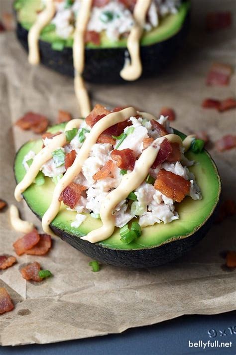 this stuffed avocado recipe uses halved avocados that are filled with