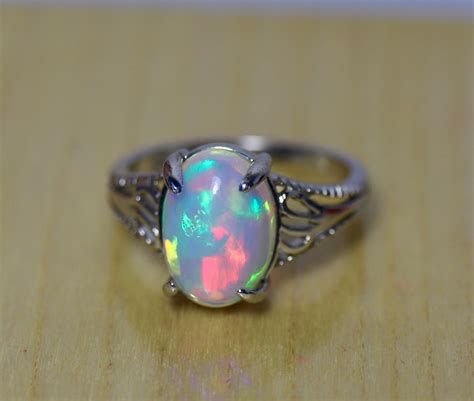 Natural Fire Opal Ring Rainbow Fire Opal Opal Rings Opal Cabochon