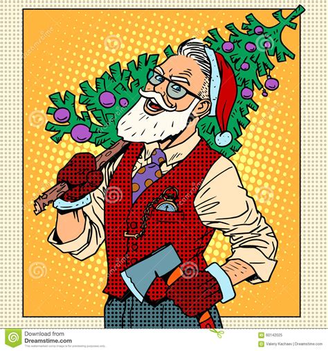 Hipster Santa Claus With Christmas Tree Stock Vector Illustration Of