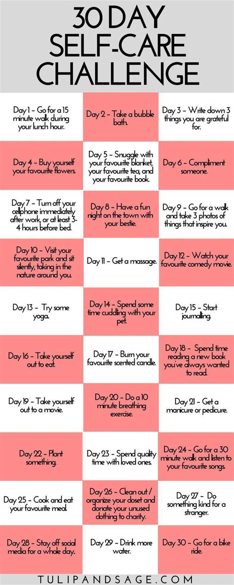 30 Day Self Care Challenge Printable Tulip And Sage Self Care Self Care Activities Self
